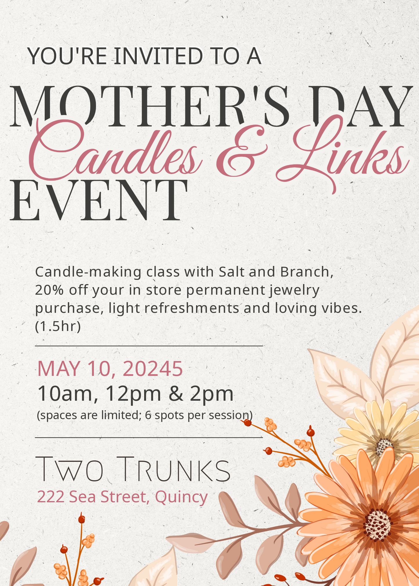 Mother's Day Candles and Links Event